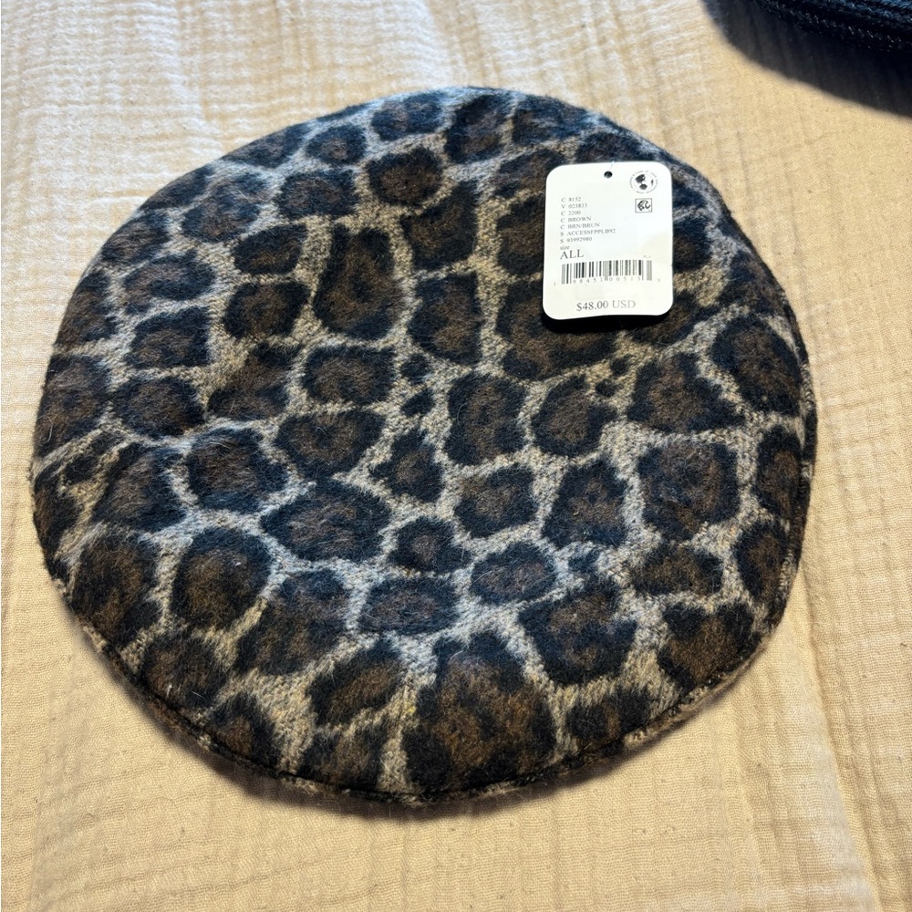 Free People Leopard Print Beret in Brown and Black